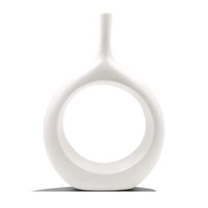 White Ceramic 10 inch Modern Donut Vase Minimalist Geometric Circle Decor